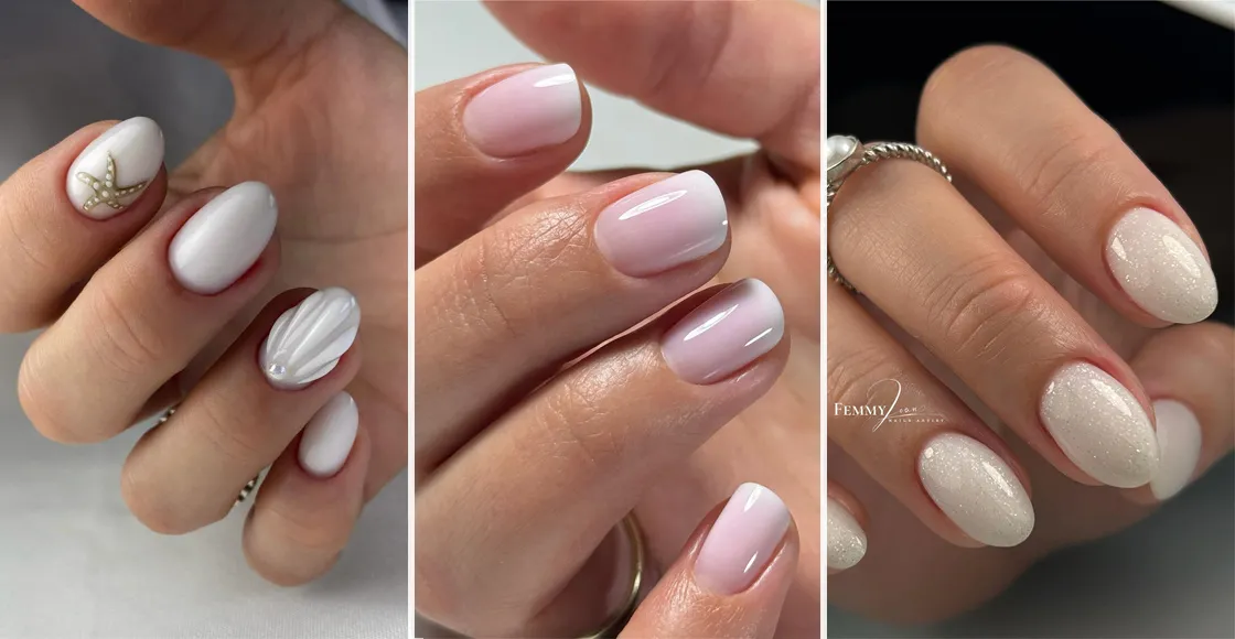 Glossy milky white short nails for a clean summer manicure