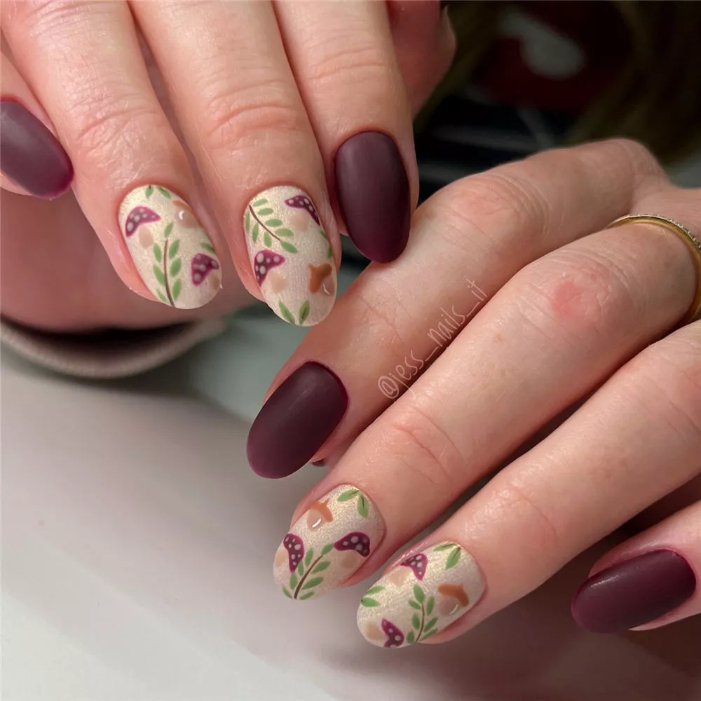 matte mushrooms nail design