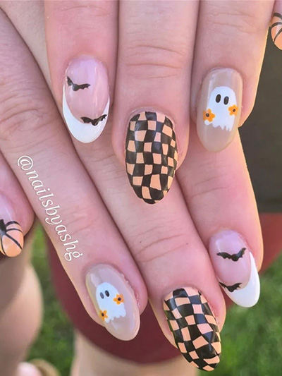 Cute Checkered and Ghost Nail Designs