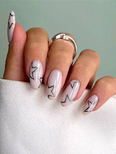 Chrome Silver Stars Nail Designs