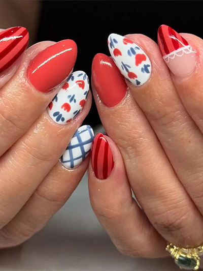 White and Red Nails Art Ideas