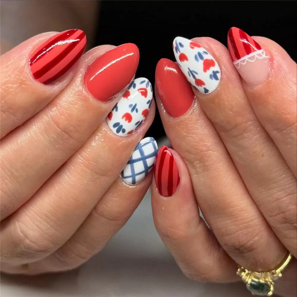 White and Red Nails Art Ideas