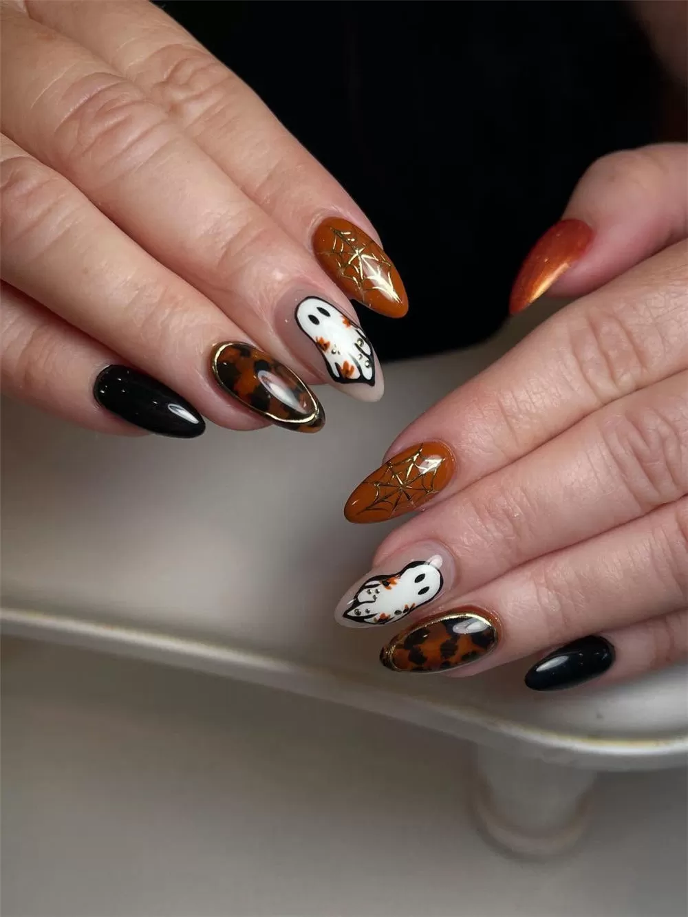 Cute Ghost and Spider Halloween Nails
