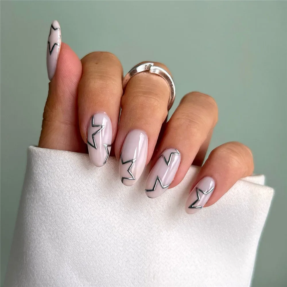 Chrome Silver Stars Nail Designs