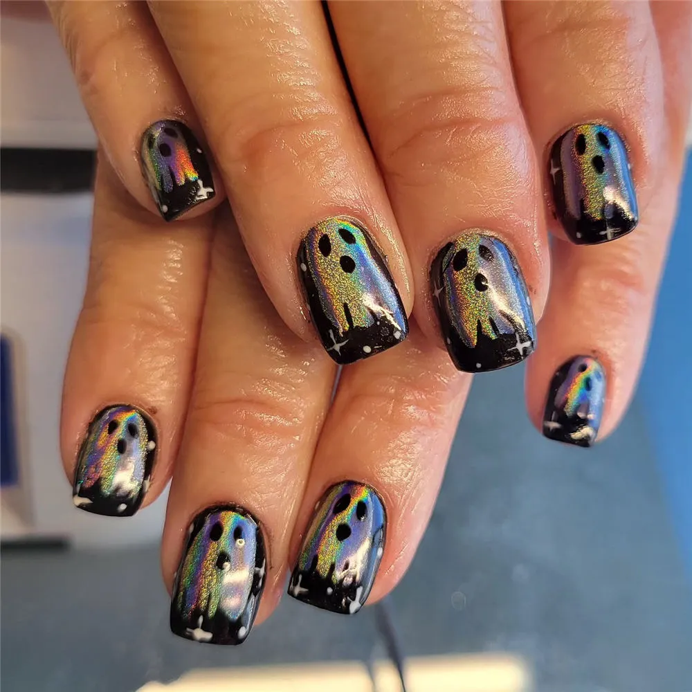 Chrome ghost nail design